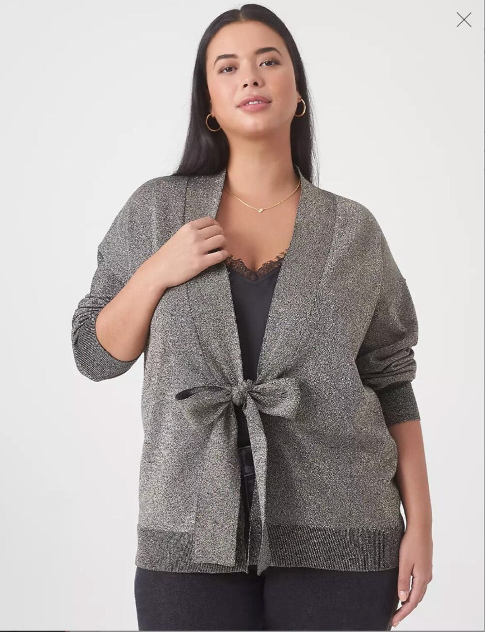 LANE BRYANT NWT Classic Metallic Tie Front Long Cardigan // 14/16
